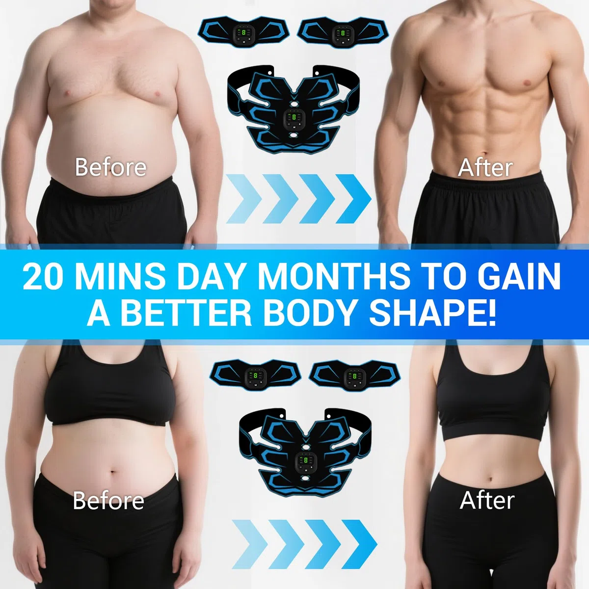 Elettrostimolatore Muscolare - Elettrostimolatore per Addominali, 6 modalità e 19 Intensità, Stimolatore Muscolare EMS Glutei, Addome, Braccia, Gambe