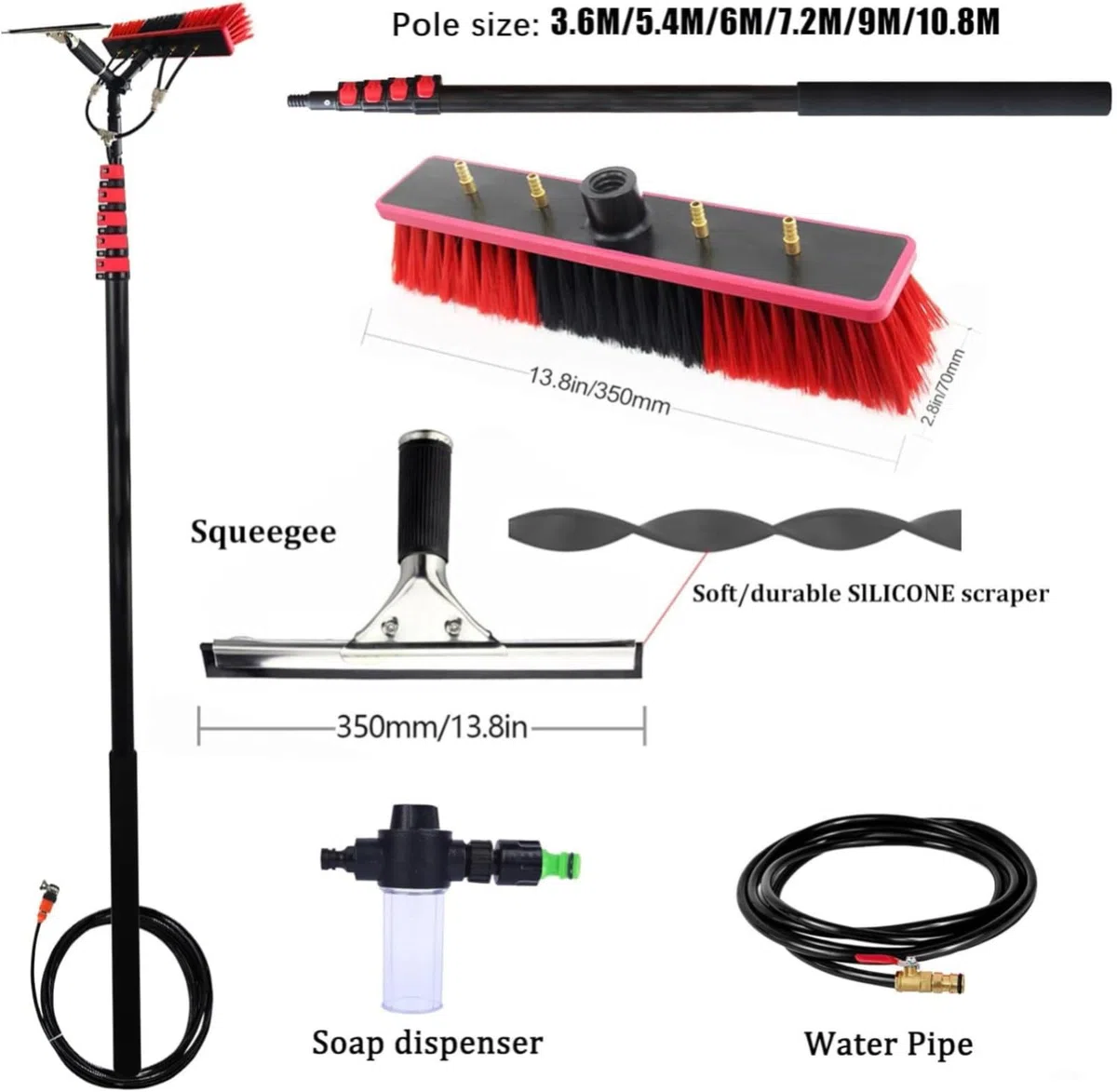 Kit di spazzole per la pulizia del pannello solare con manico, spugna in gomma e spazzola morbida per un'efficace manutenzione del pannello solare, facile da usare ed efficiente soluzione di pulizia