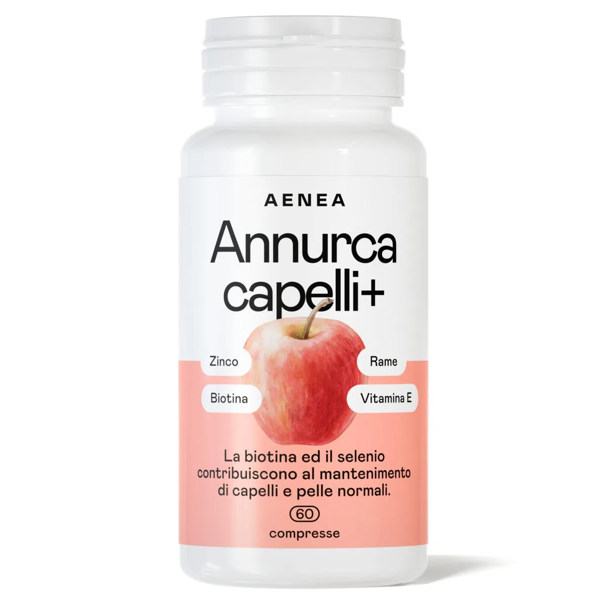 Aenea, Mela Annurca Capelli 60 Cps, Anticaduta Uomo e Donna, Rinforza e Favorisce la Crescita Con Biotina, Selenio, Rame, Vitamina E, Melannurca Integratore Capelli, Cuoio Capelluto, Pelle e Unghie