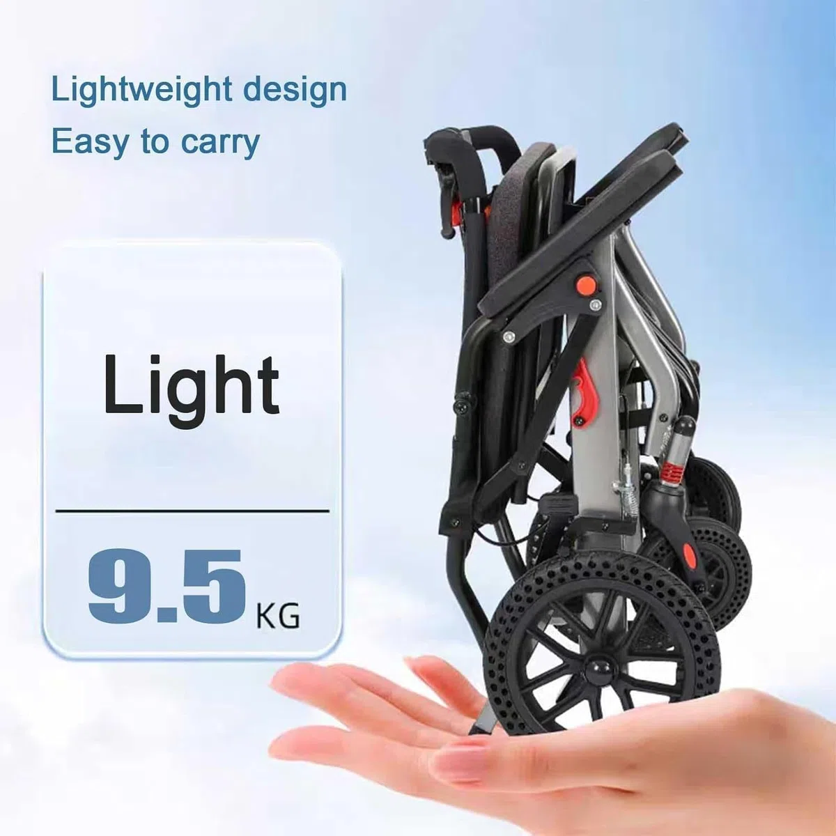 Sedia a rotelle Pieghevole Ultra Leggera, Sedia a rotelle per Trasporto Multiuso per Adulti, Sedia a rotelle per Viaggi Portatile per Anziani, Peso 10.5KG,Black