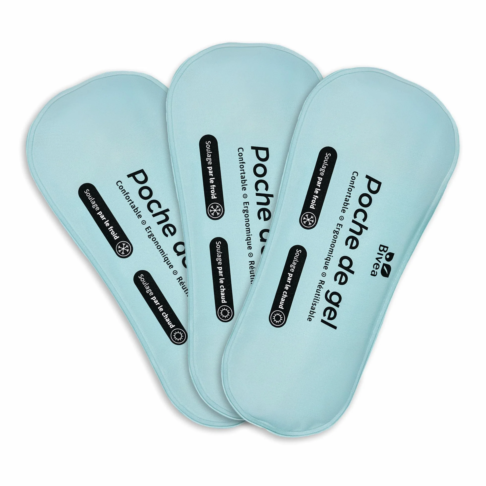 Bivea - Set di 3 cuscinetti ergonomici in gel per bagno derivato - Benessere attraverso il freddo - Crioterapia perineale - Benefici del freddo sul perineo - Formato piccolo per il giorno, 3 unità
