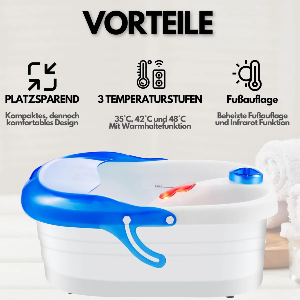 Steinborg Pediluvio|Massaggio piedi|4 piedi – zone riflesse – Effetto vasca idromassaggio|Riscaldamento a infrarossi|Massaggio termico per piedi|Massaggiatore per piedi|Vasca da bagno, Blu/Bianco.
