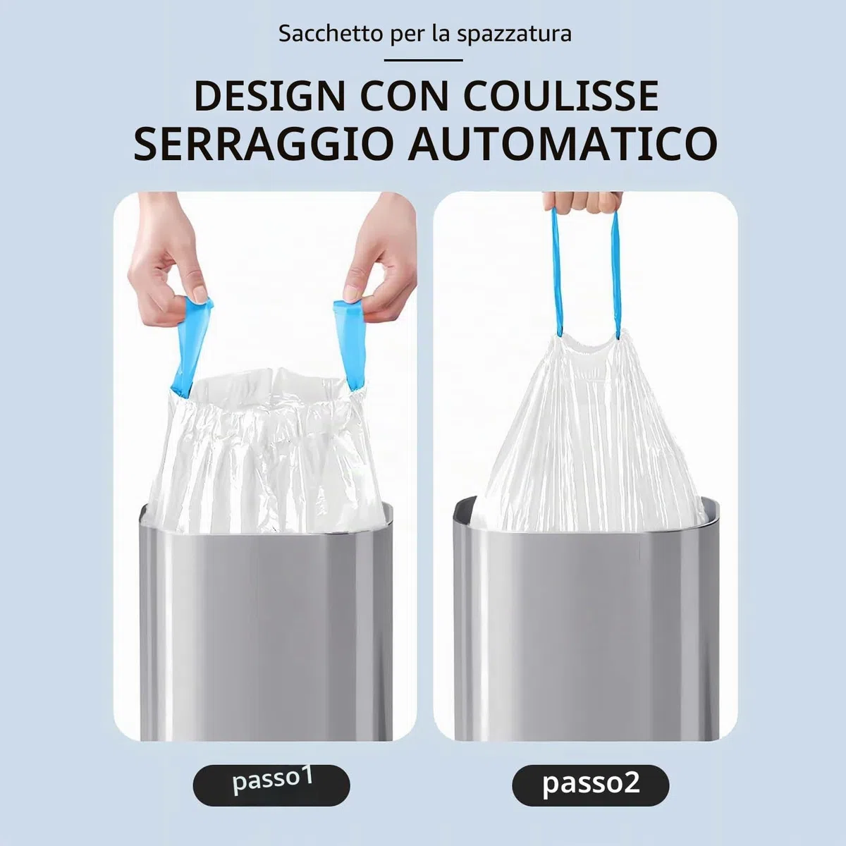 60PCS Sacchi Spazzatura 50L, LxH: 70x75cm, Bianco, Polietilene-Sacchetto Della Spazzatura, UE Adatto per la Maggior Parte dei Medi ''50L'' Pattumiera(6 Rotoli, 10 per Rotolo)