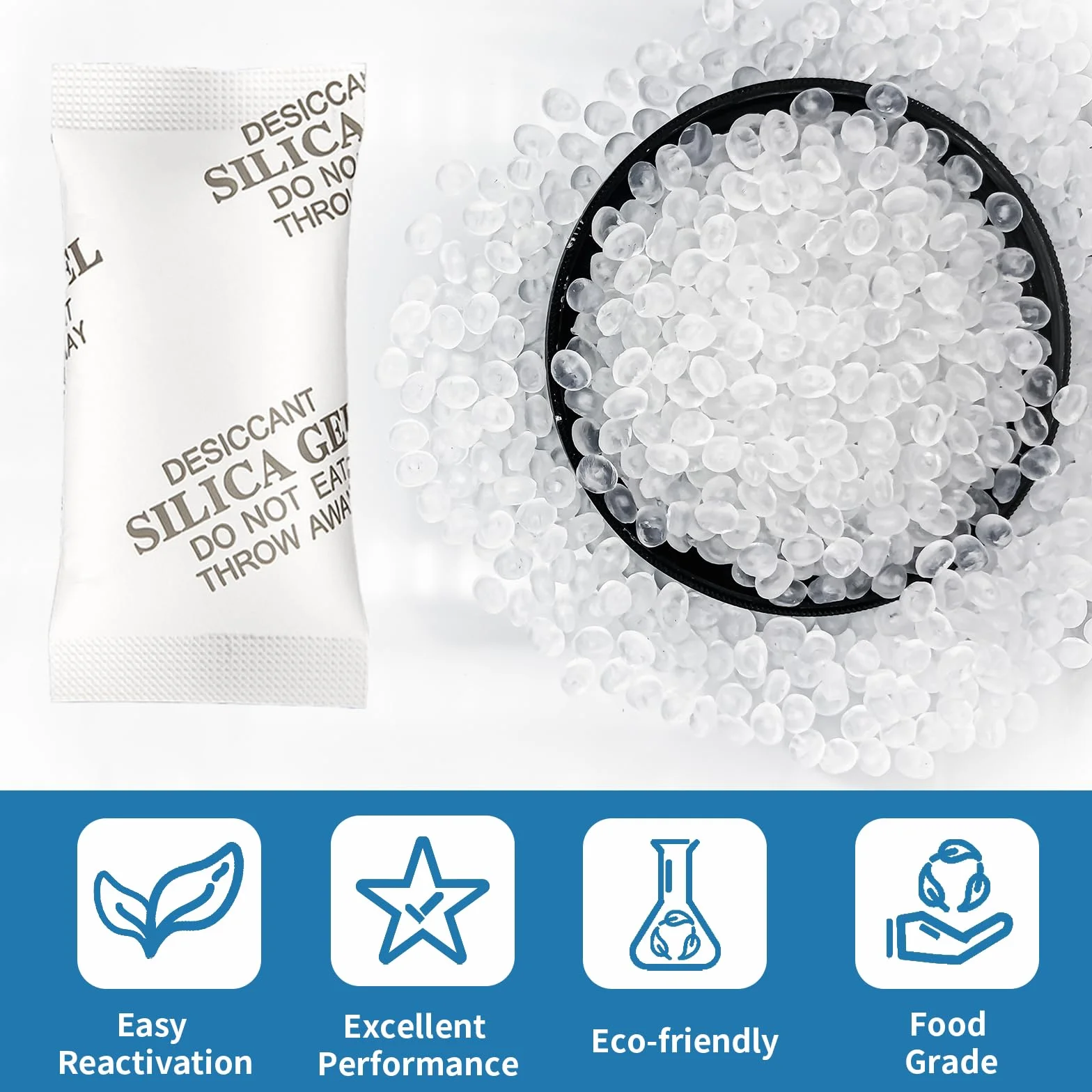 MakMeFre 2 grammo (250 Packs) di Gel di Silice Essiccante Umidità Assorbitore,Moisture Absorber Silica Gel Desiccant Packets for Storage