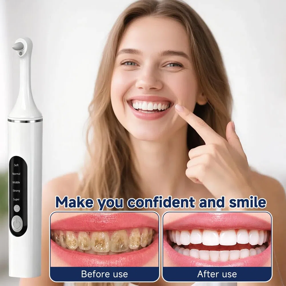 Kit di rimozione del tartaro professionale per lo sbiancamento dei denti, lucidatore dentale con 5 modalità per la pulizia dei denti e lo sbiancamento, include 6 accessori per lucidare e sbiancamento