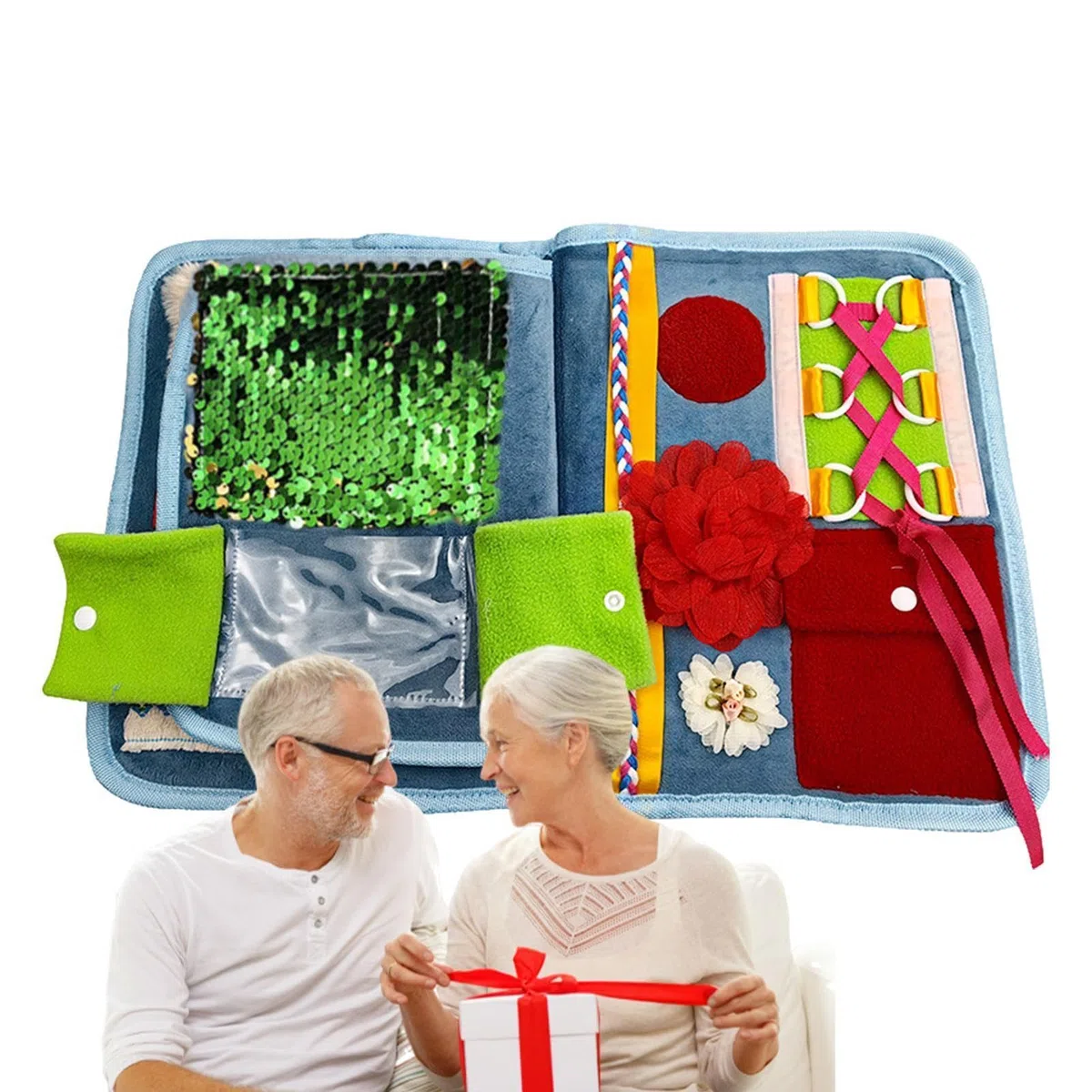 Coperta Fidget Adulti – Percorso di attività sensoriale per anziani, libro di fidget perdita di memoria, coperta sensoriale per la cura della demenza e 'Alzheimer, giocattoli tattili interattivi