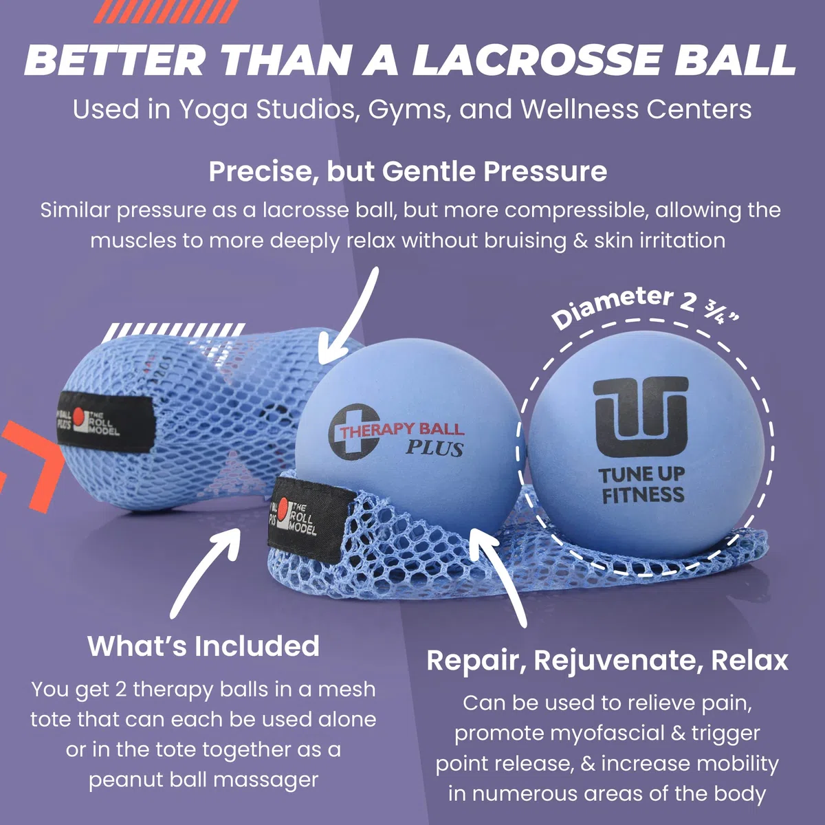 Yoga Tune Up Therapy Balls PLUS size with Tote Jill MIiller