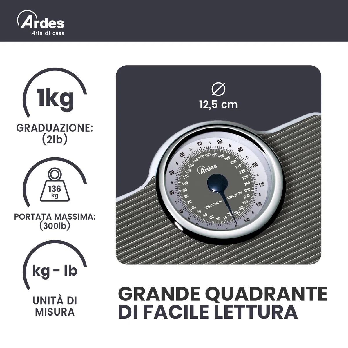 Ardes AR2PP2M Costanza Bilancia Pesapersone Meccanica Senza Batteria Vintage Style NO Pile Peso Max 136 kg