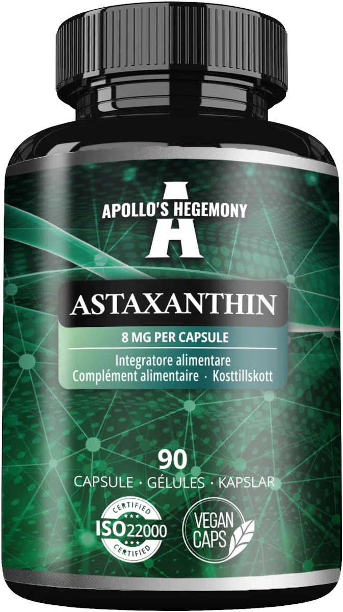 Astaxantina 8 mg da microalghe Haematococcus pluvialis - 90 capsule vegane - 3 mesi di fornitura - Potente antiossidante - Integratore alimentare - Apollo's Hegemony