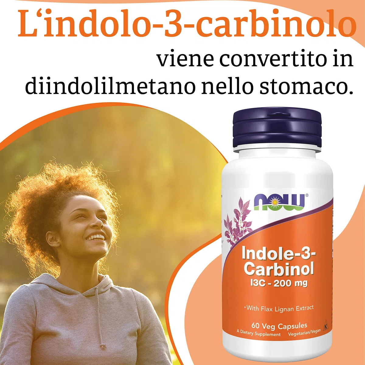 Now Foods Indole-3-Carbinol (I3C), 200mg, 60 capsule Vegane, Testato in Laboratorio, Senza Glutine, Senza Soia, Vegetariano, Non OGM