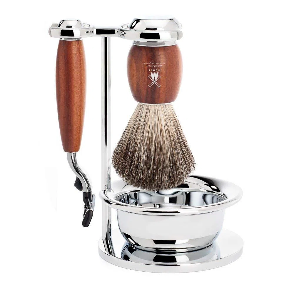 Set Afeitado Mühle Brocha Afeitar Tejón, Maquinilla Mach3, Soporte & Bol Serie Vivo