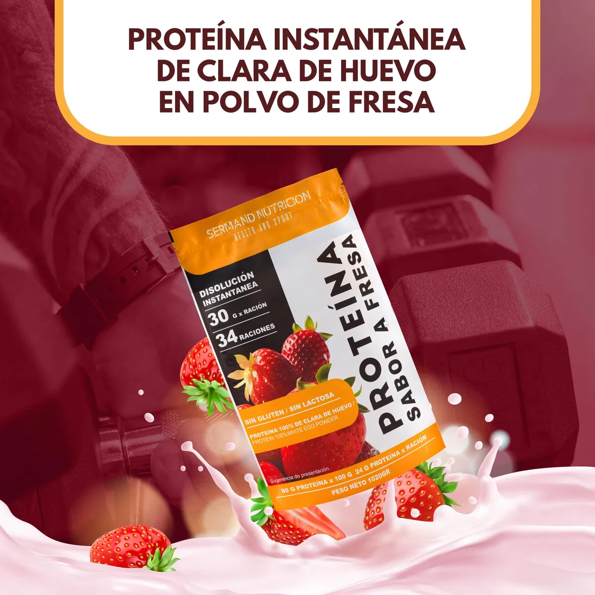 Proteina Istantanea di Albume d’Uovo al Gusto Fragola (1020 g) | Senza Glutine | Senza Lattosio | Per Massa Muscolare