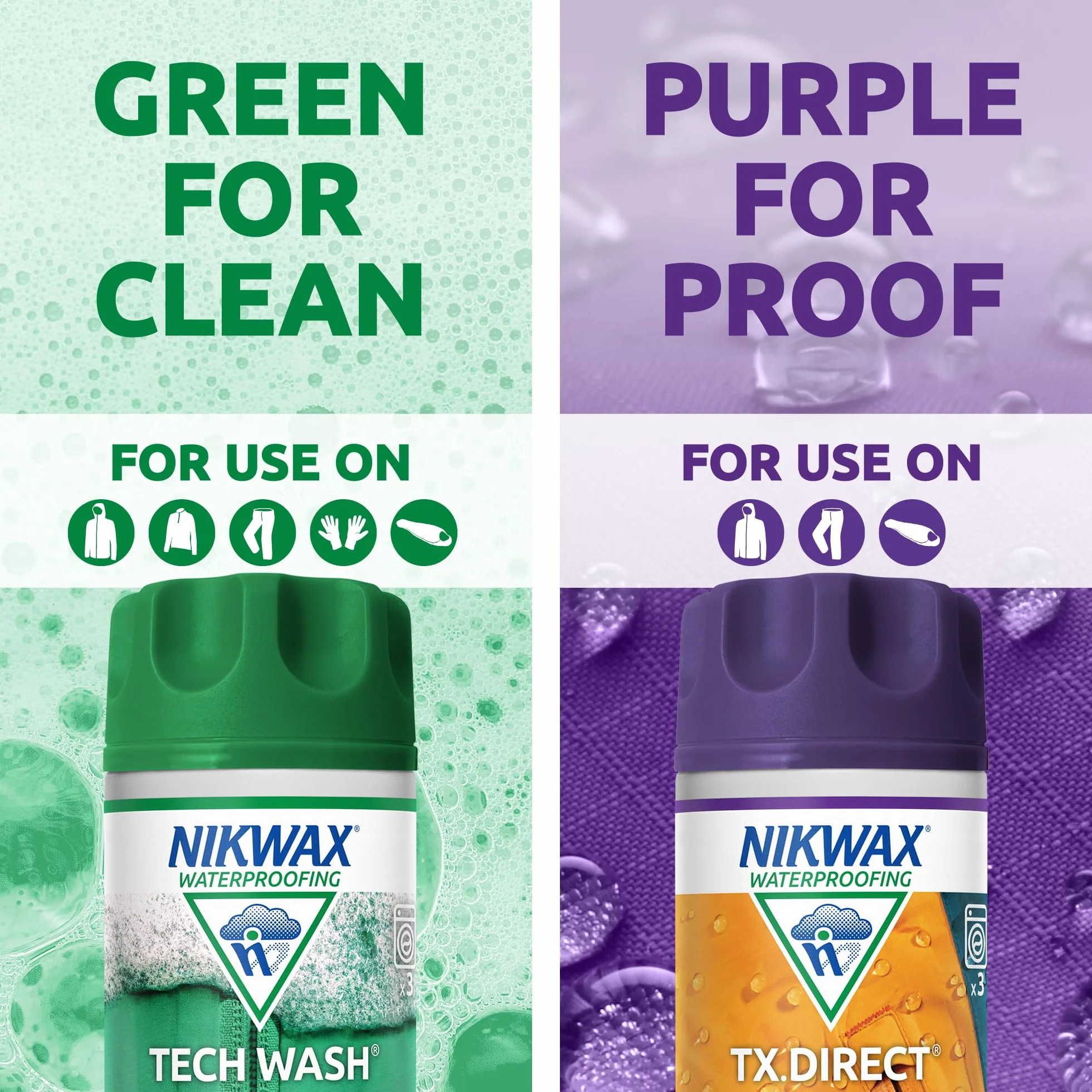 Nikwax, Tech Wash e TX. Direct Wash-in