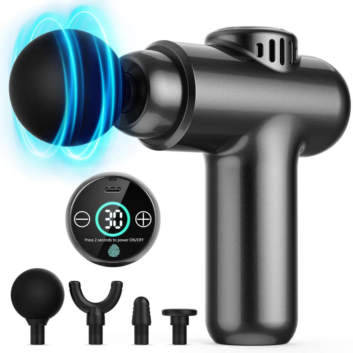 Mini Pistola Massaggio Muscolare,30 velocità Pistola Massaggio per Tessuti Profondi, Elettrica Portatile per Sollievo Muscolare,MassaggiatoreProfessionale con Display a LED