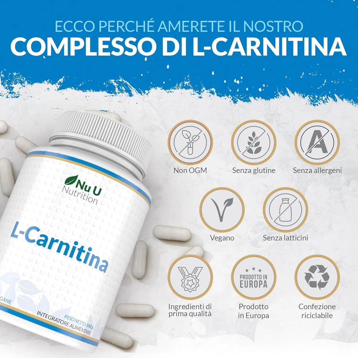 L-Carnitina Tartrato Forte - 180 Capsule Vegane - 550mg di Carnitina per Capsula - Con Vitamine & Minerali - Integratore Pre e Post Workout per Sportivi - Prodotto in Europa - Nu U Nutrition
