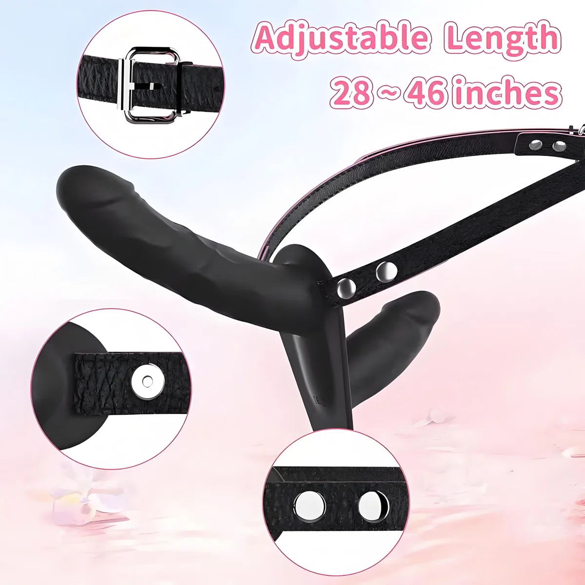 Strap-on Dildo Vibratore per Coppia, Doppia Dildo Sex Toys per Stimolare il Anali e Clitoride per Donne, Silicone Realistico Pene per Lesbiche, Adjustable, Removeable, Durevole (N1) (Black)