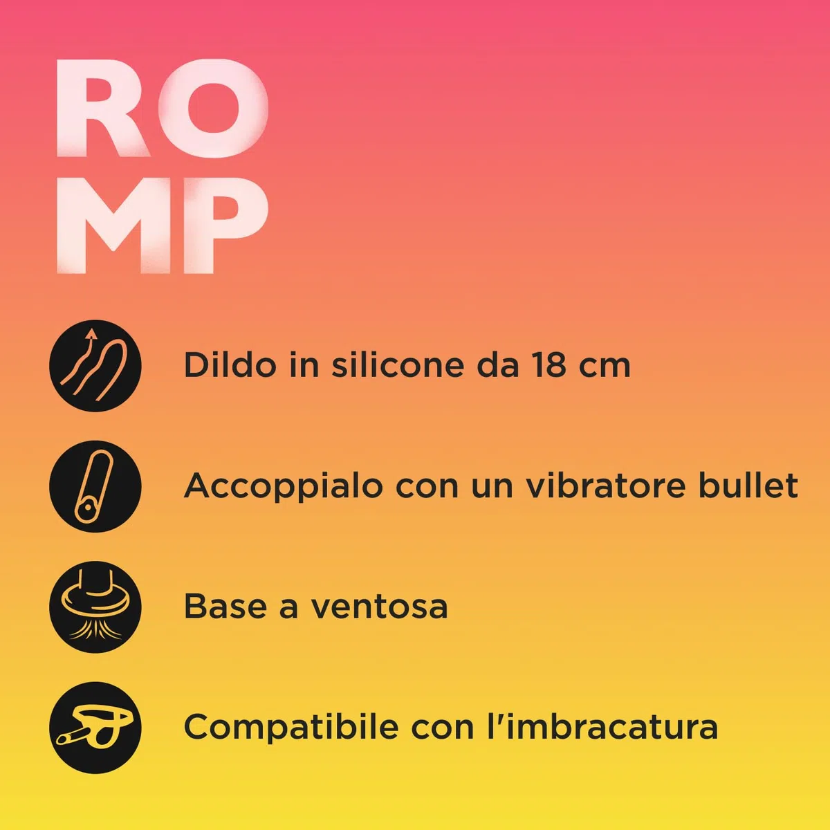 ROMP Dizi Dildo non realistico - Dildo in silicone da 7 pollici - Compatibile con i vibratori Bullet - Dildo P-Spot e G-Spot - Dildo a ventosa con imbracatura - Giocattolo sessuale per adulti