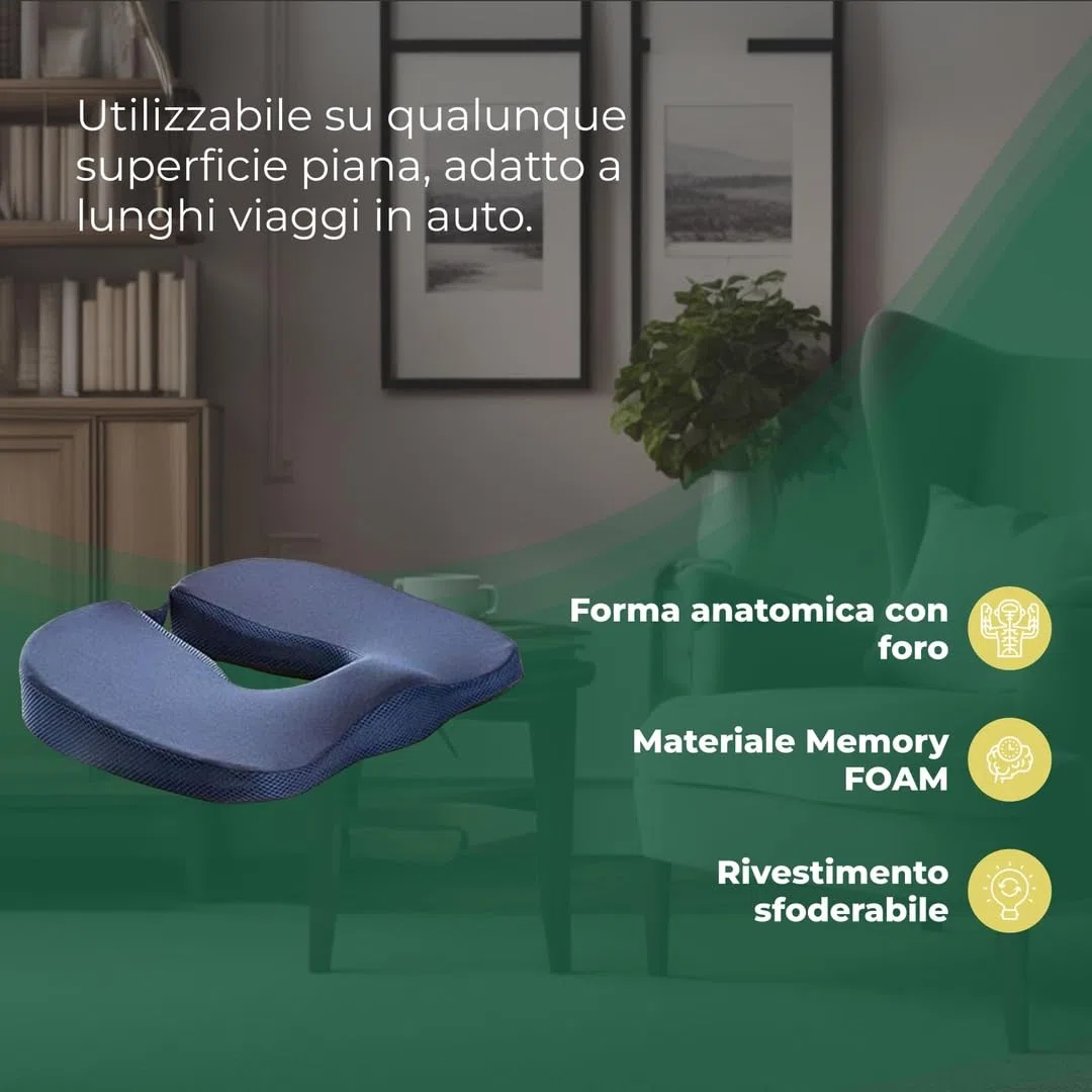 Cuscino per Prostata Uomo, Cuscino per Prostatite, Antiprostata, Ideale per Uso in Ufficio, Auto e Sedia a Rotelle - Memory FOAM, Rivestimento in Poliestere, Sfoderabile - Blu
