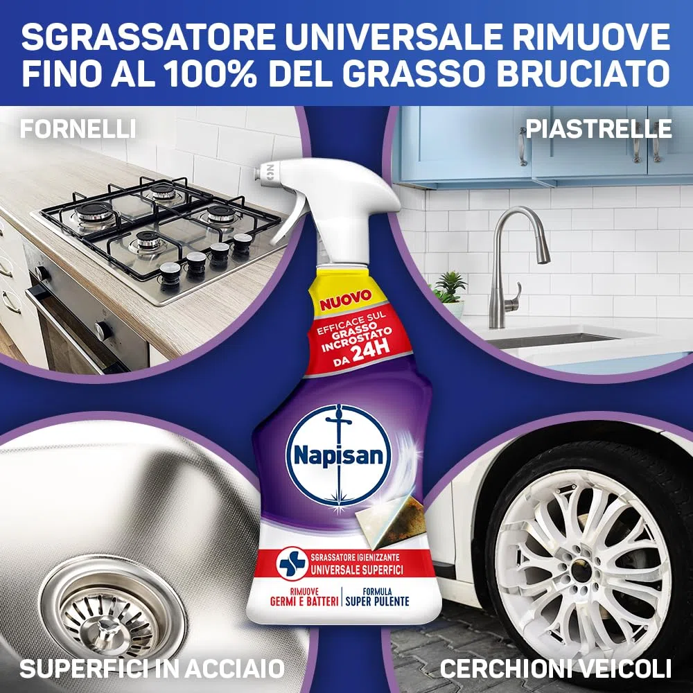Napisan Sgrassatore Igienizzante Universale Superfici, Confezione da 12 pz da 740 ml di Sgrassatore Igienizzante, Spray da 740 ml