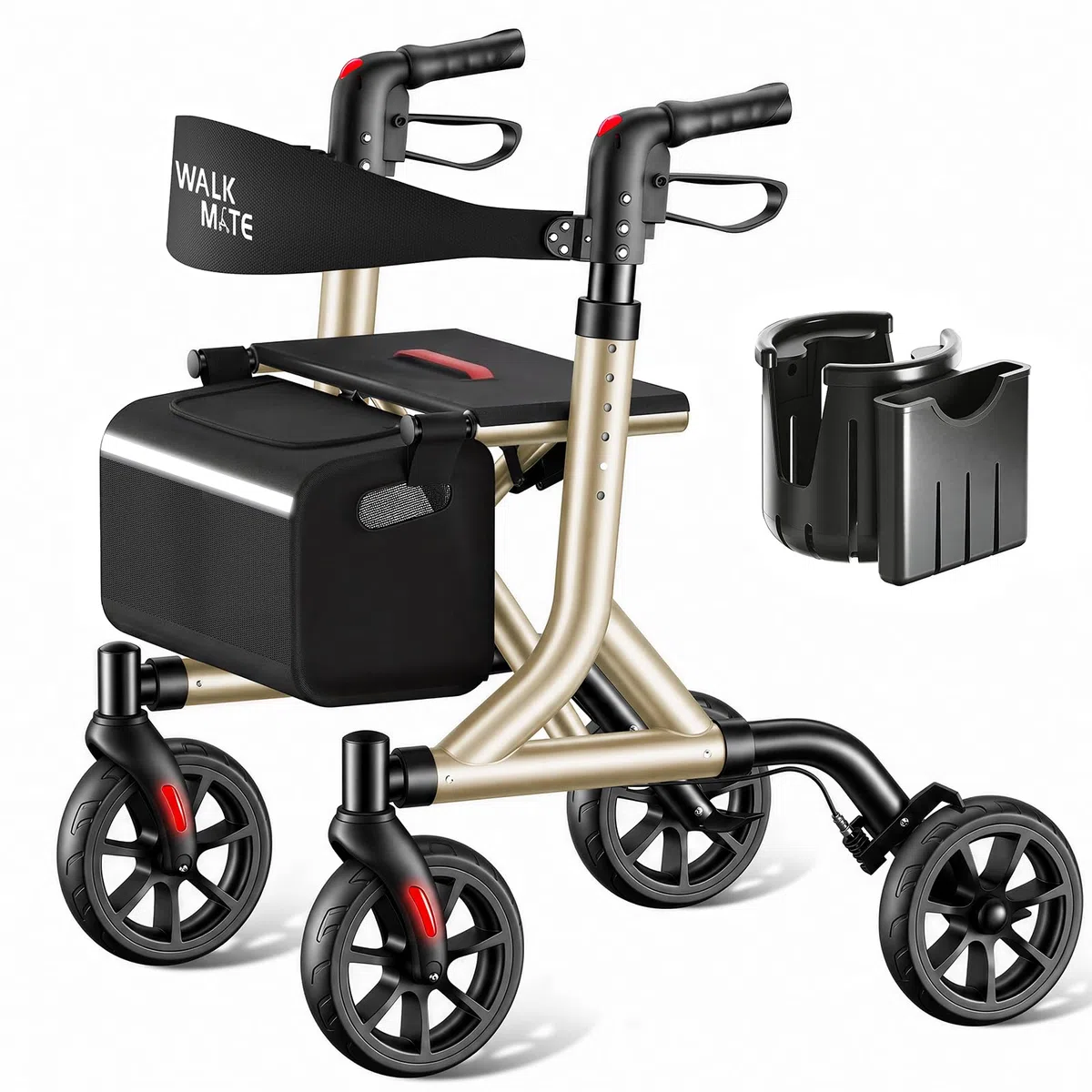 Walk Mate Deambulatore Rollator Pieghevole e Leggero con Seduta - Compatto per Spazi Ristretti, Regolazione Ergonomica dell'Altezza 150-190 cm, Ruote All-Terrain, Solo 6,7 kg