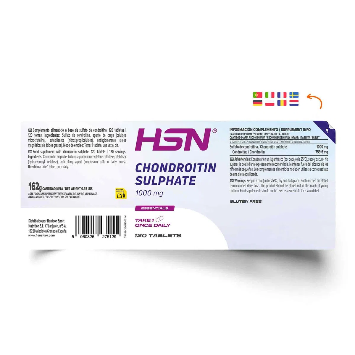 HSN HSN Solfato di condroitina | Per i dolori articolari, potente anti-infiammatorio 120 compresse - 200 ml