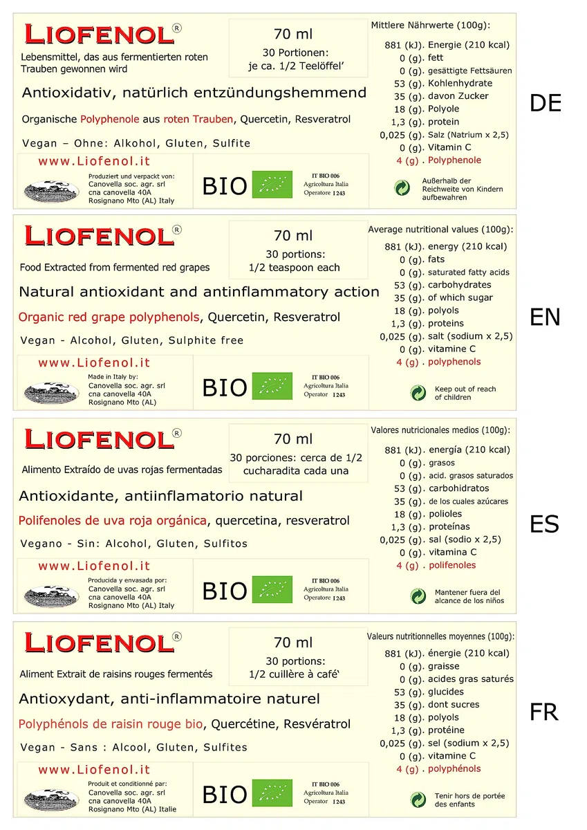 Liofenol 70 ml - Antiossidante ed antinfiammatorio naturale - polifenoli, resveratrolo, quercetina - Estratto liofilizzato da uva rossa biologica fermentata