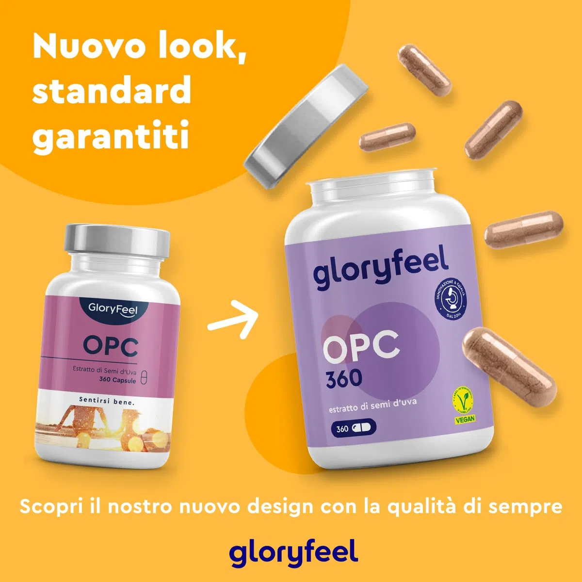 Integratore OPC, Estratto di semi d'uva con Vitamina C, 360 Capsule Vegan, 631mg di OPC puro da Uve Francesi, Antiossidante per Circolazione, Proantocianidina Oligomerica