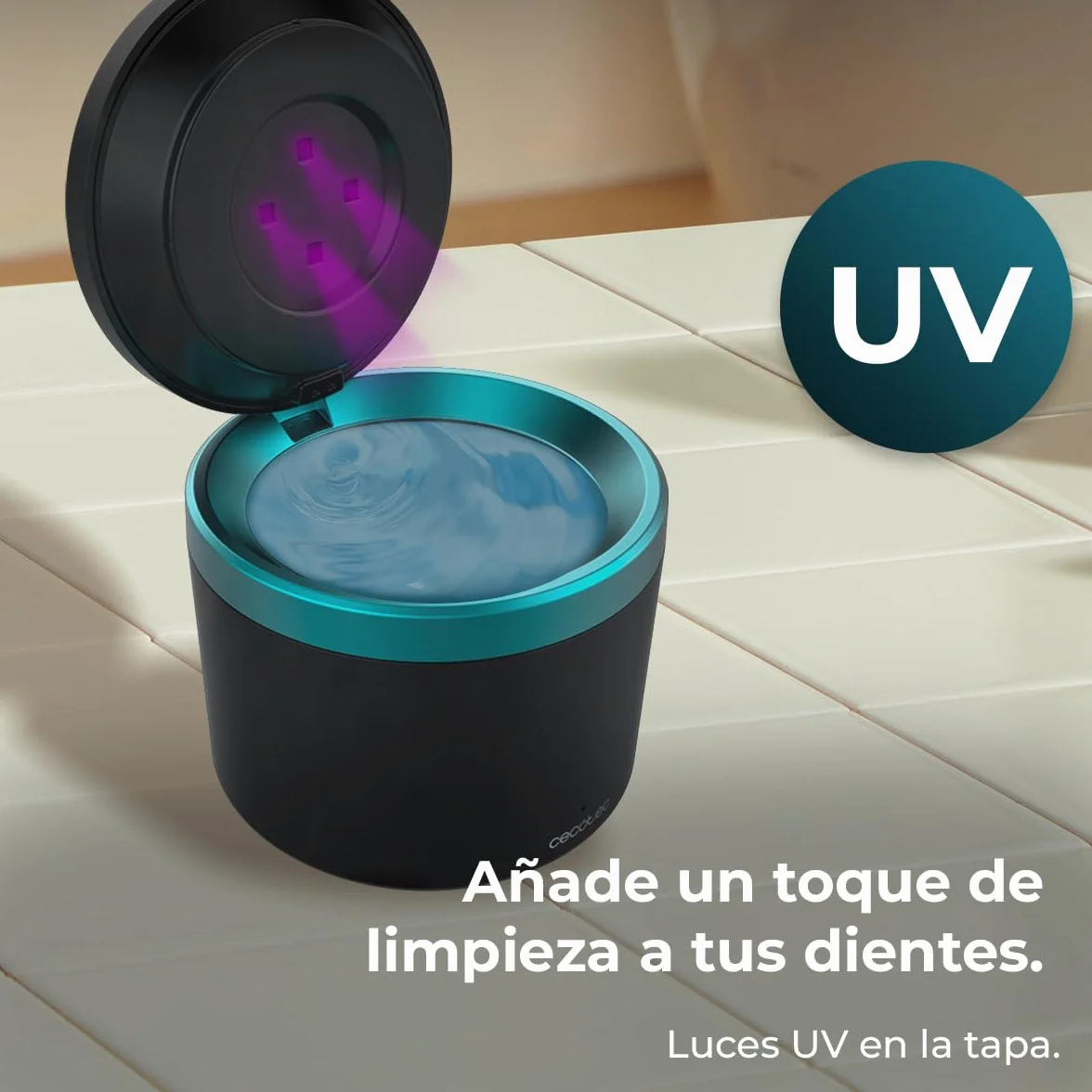 Cecotec Pulitore a Ultrasuoni per Bite Dentale e Protesi ToothCare EasyClean. Pulizia tramite Vibrazioni Ultrasoniche, Luci UV, Serbatoio da 200ml, Risultati in 5min, Cestello Interno Protettivo