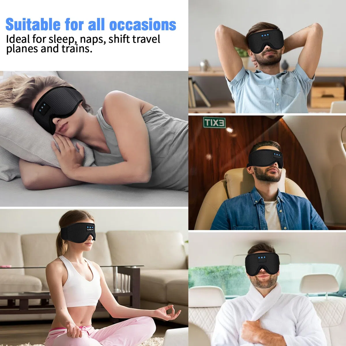 Maschera per dormire con cuffie Bluetooth 5.0, Cuffie per dormire con musica senza fili 3D mascherina occhi per dormire per chi dorme di lato/sulla schiena, sonnecchiare, meditazione