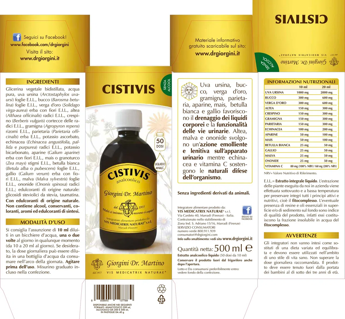 CISTIVIS liquido analcoolico - 500 ml (integratore di uva ursina e altre piante utili per la funzionalità delle vie urinarie)