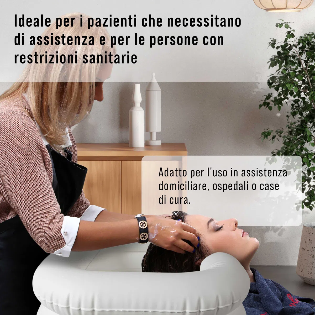 Pulox Lavandino mobile gonfiabile - Bacinella per Shampoo con sacca d'acqua, soffione e pompa d'aria - Vasca per il lavaggio dei capelli per pazienti allettati