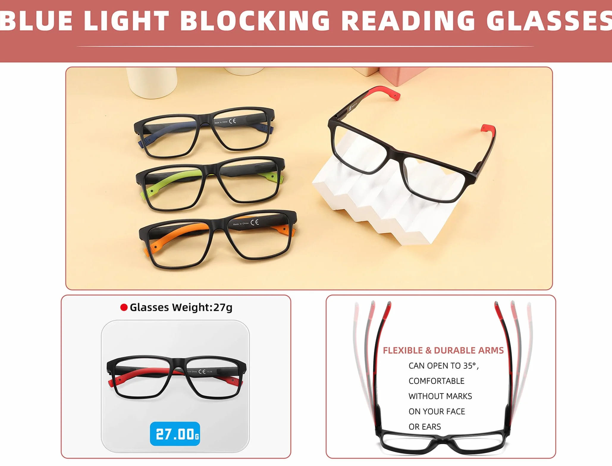 MODFANS Confezione da 4 Occhiali da Lettura Uomo,Stanghette in Gomma,Occhiali Vista Anti Luce Blu,Leggera,Visione Chiara,con Custodia