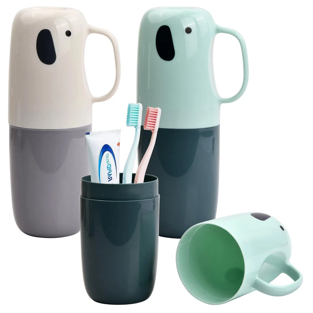 Dokeno Scatola spazzolino da denti, 2 pezzi tazza di spazzolino da denti da viaggio con manico, bicchiere di lavaggio portatile per bambini, organizer per spazzolino da denti, adatto per campeggio