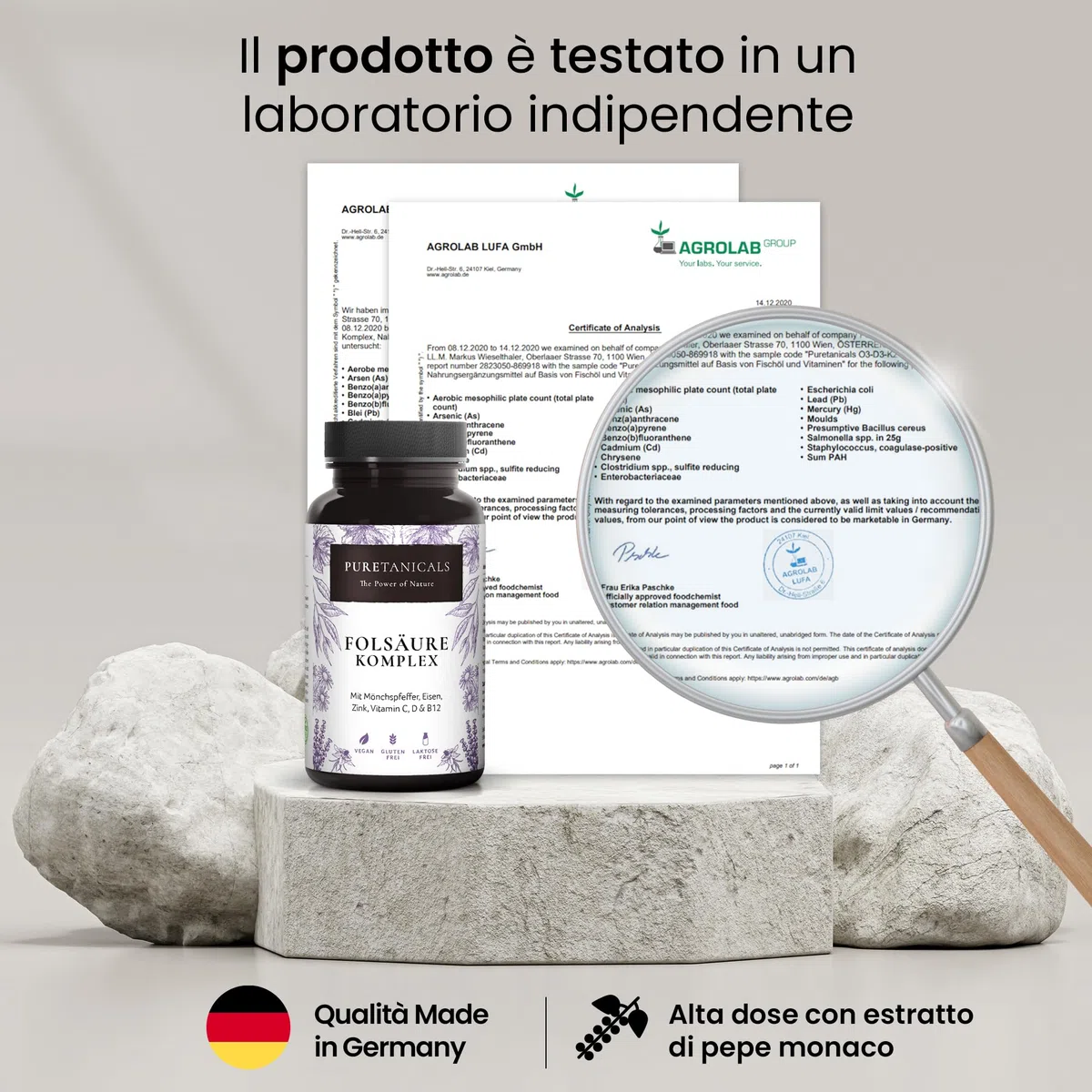 Acido Folico + Zinco Ferro C-D-B12 Complex, Alto Dosaggio Multi Vitaminico | Vitamine e Minerali Naturali Capsule | Testato in Laboratorio e Prodotto in Germania