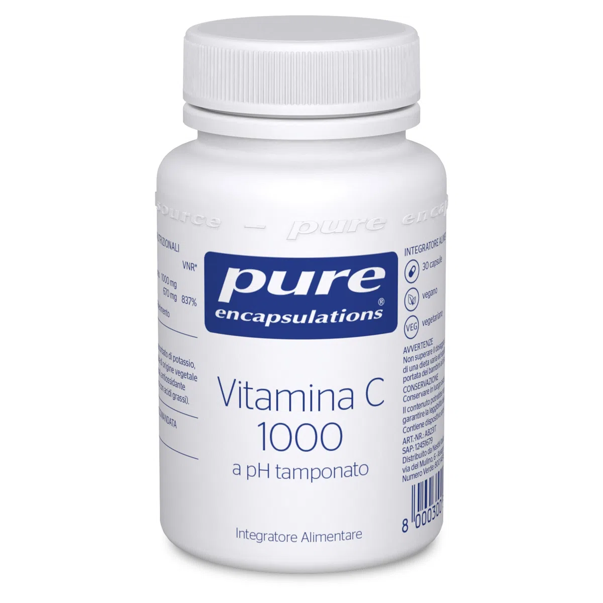 Pure Encapsulations - Vitamina C 1000 pH Tamponato – Integratore Vitamina C 1000 mg Difese Immunitarie, Energia, Collagene – 30 Capsule Vegane