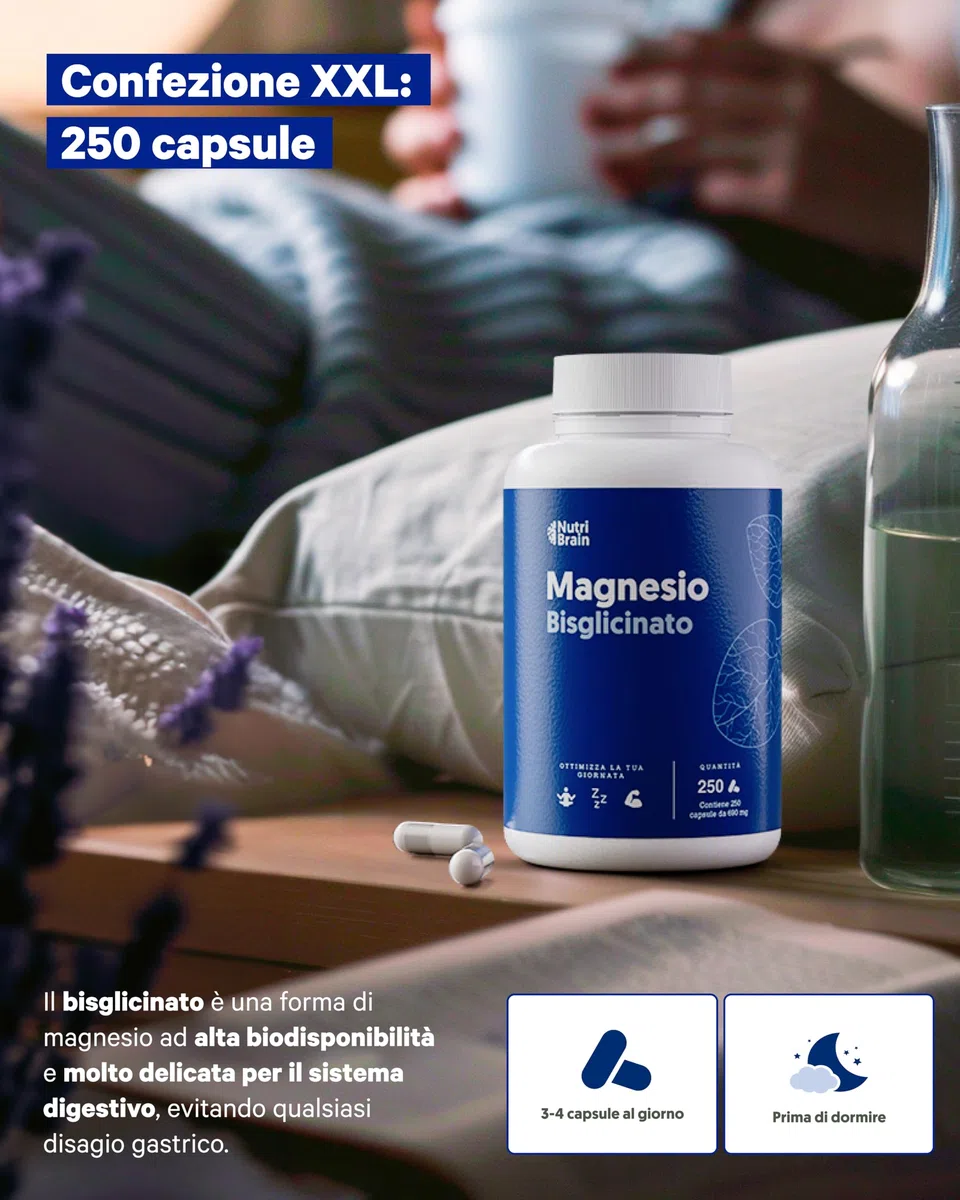 Magnesio Bisglicinato 2.000mg - Dose XXL (250 Capsule) | Forma Chelata: Sonno Ristoratore, Energia, Supporto Osseo e Muscolare, Concentrazione | Alta Biodisponibilità, Senza Effetti Lassativi