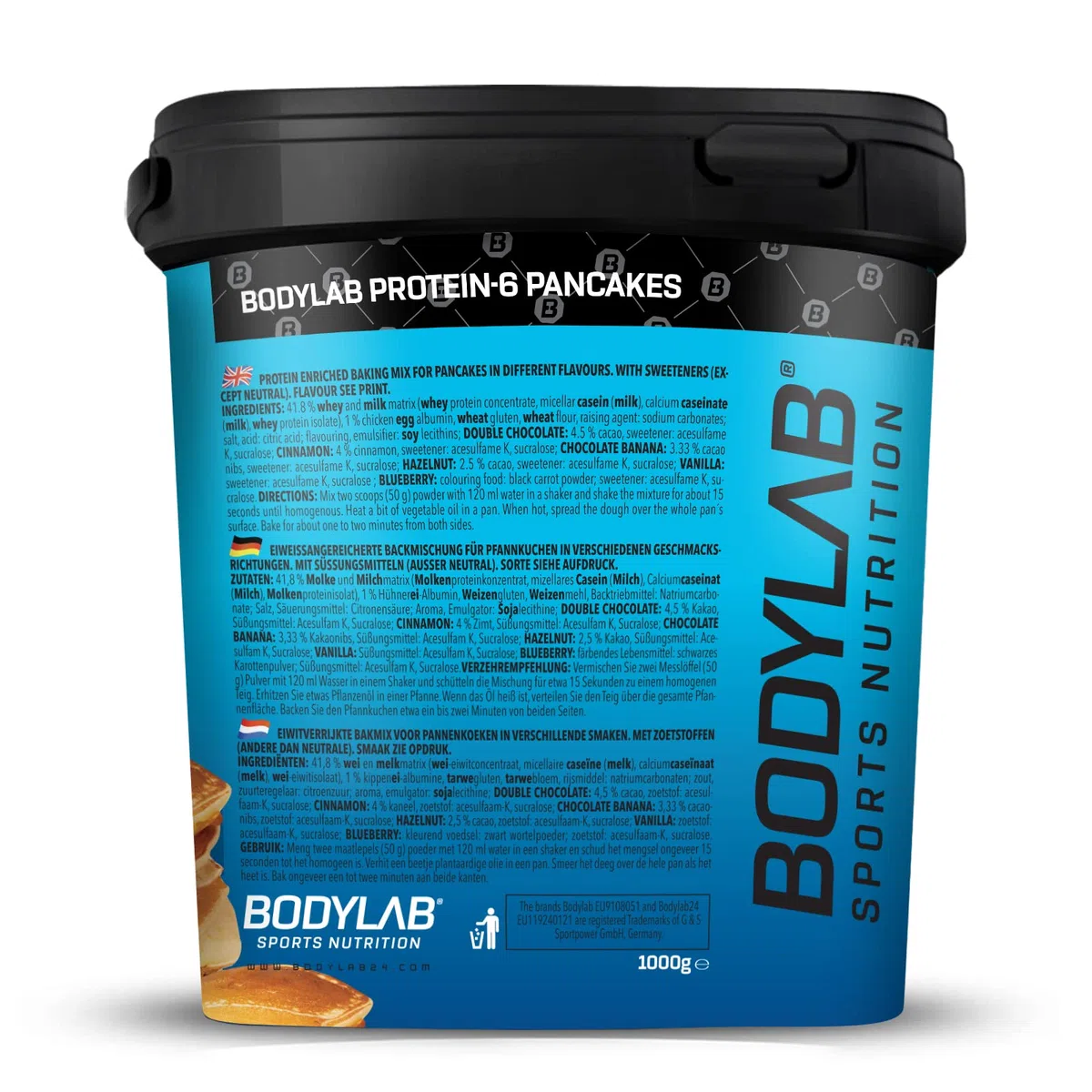 Bodylab24 Mix per pancake proteici Protein-6 Pancake Cannella 1kg, polvere per pancake con quasi il 60% di proteine, polvere proteica multicomponente