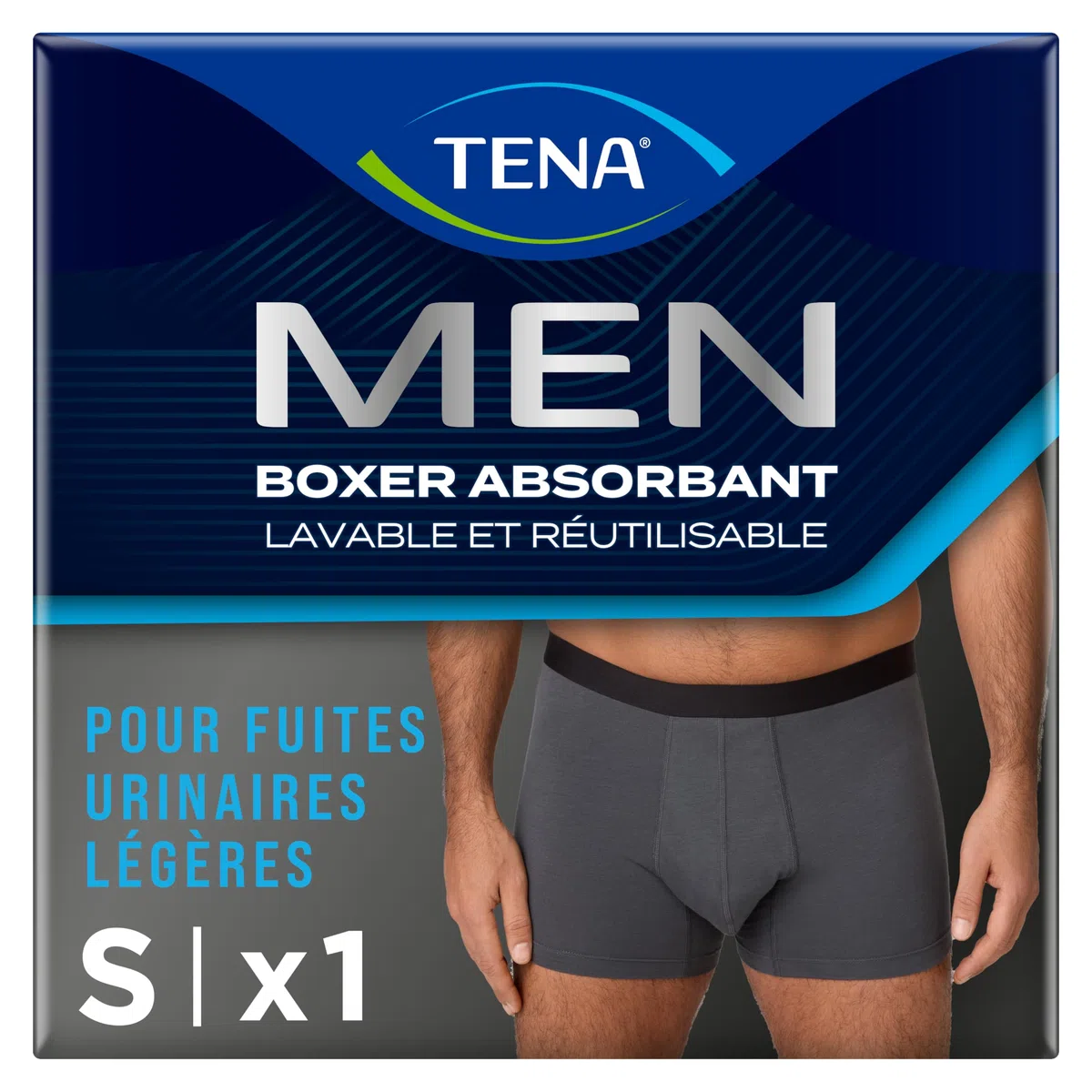 Tena Men Boxer Protettivi Lavabili e Riutilizzabili, Studiati per Gocce e Perdite Urinarie Leggere, Boxer Assorbenti per Uomo a Rapido Assorbimento, Colore Grigio