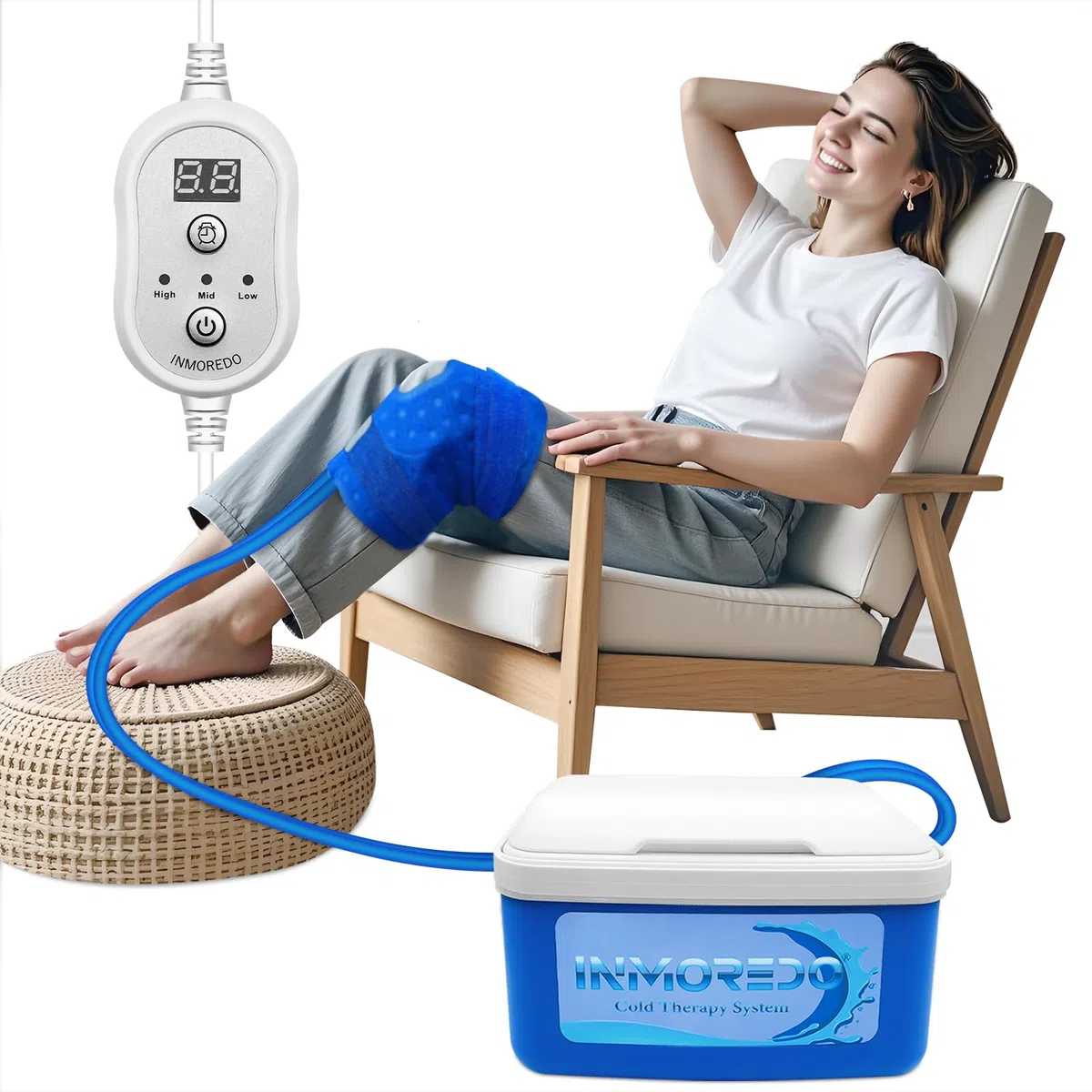 Inmoredo Macchina per terapia del freddo per sostituzione del ginocchio con timer programmabile, sistema di sollievo dal dolore per crioterapia per lesioni sportive, dolori articolari al ginocchio