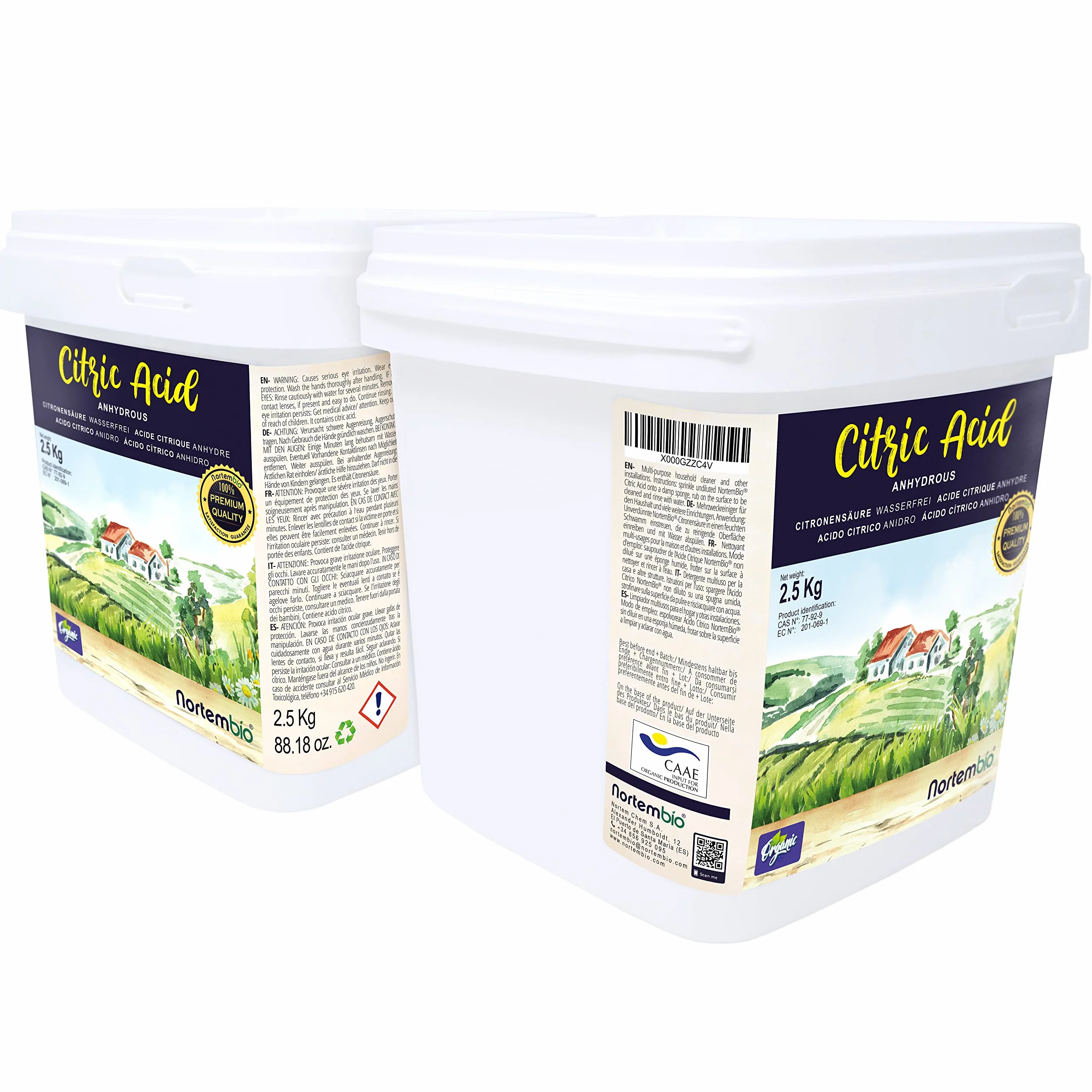 Nortembio Acido Citrico Ecologico 2,5 kg – Acido Citrico Anidro Concentrato 100% Puro Certificato – Materia Prima per Produzione Biologica – Pulizia Domestica Multiuso – Senza OGM – E-Book Incluso