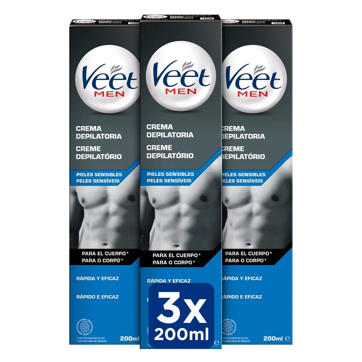 Veet Men Crema depilatoria da uomo per schiena e gambe, pelle sensibile, 200 ml