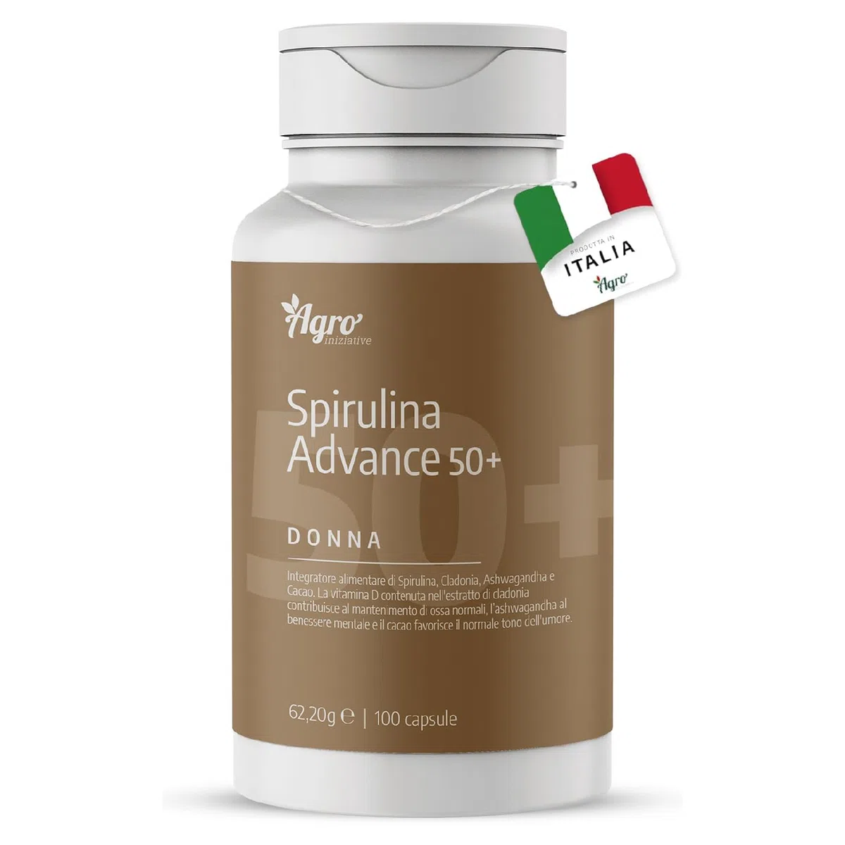 AGROINIZIATIVE ADVANCE DONNA 50+ con Spirulina Bio, Ashwagandha, Astaxantina, Vitamina D3 e Nigella Sativa, Formula Completa per il Benessere Femminile, Prodotto in Italia