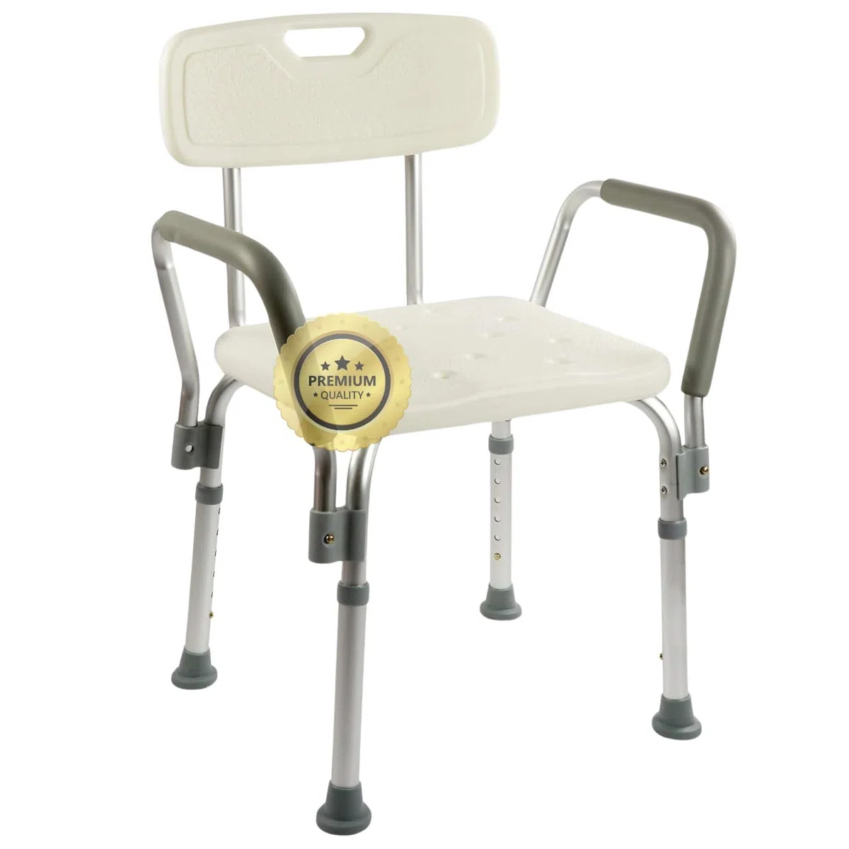 OrtoPrime Sedia da Doccia per Anziani con Schienale Rimovibile – Seggiolino Doccia Antiscivolo Regolabile in 6 Altezze – Sedile per Doccia Anziani e Disabili con Braccioli Imbottiti