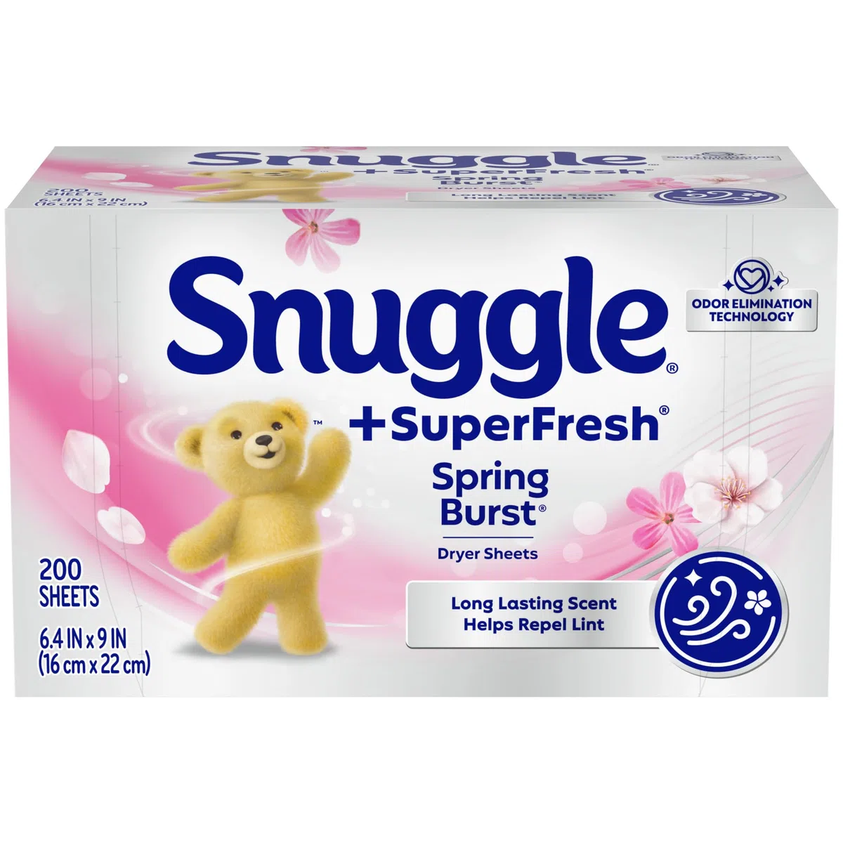 Snuggle SuperFresh - Fogli ammorbidenti per asciugatrice, 200 pezzi, scoppiati di primavera, profumo fresco e pulito di lunga durata, aiuta a eliminare gli odori, ammorbidisce il tessuto, riduce
