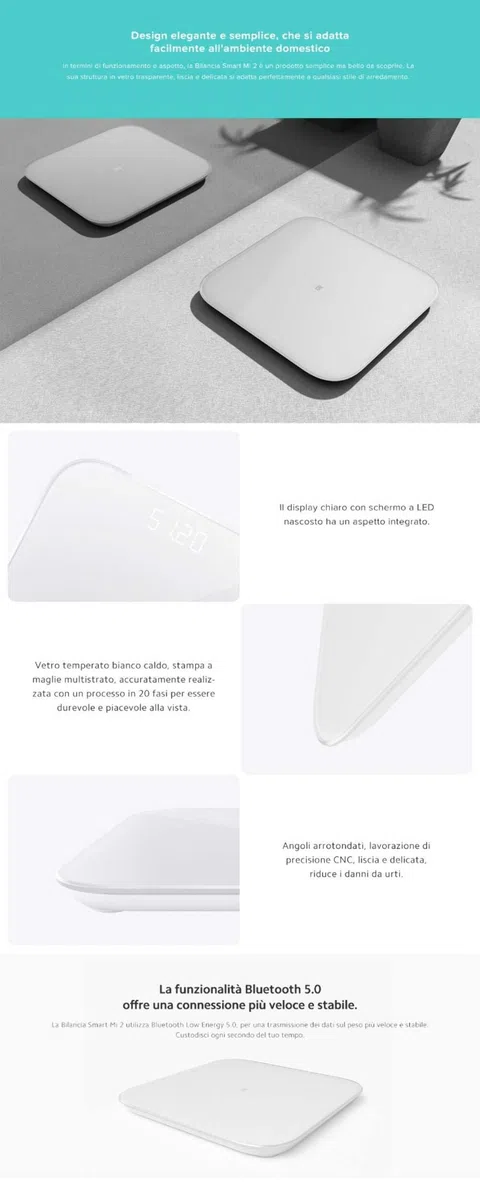 Mi Smart Scale 2, Bilancia Pesa Persona Digitale impedenziometrica Diagnostica Bluetooth Digitale con 13 parametri di composizione corporea, App per IOS e Andriod, bianco(versione italiana)