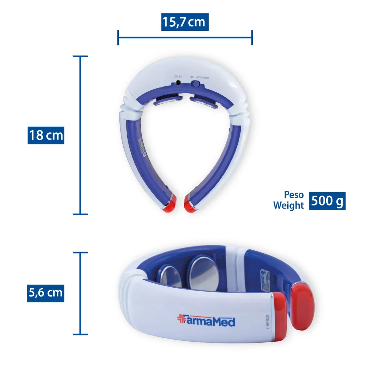 FARMAMED Elettrostimolatore collo, Terapia con calore per dolori muscolari, Elettrostimolatore cervicale multifunzione con telecomando wireless con display LCD
