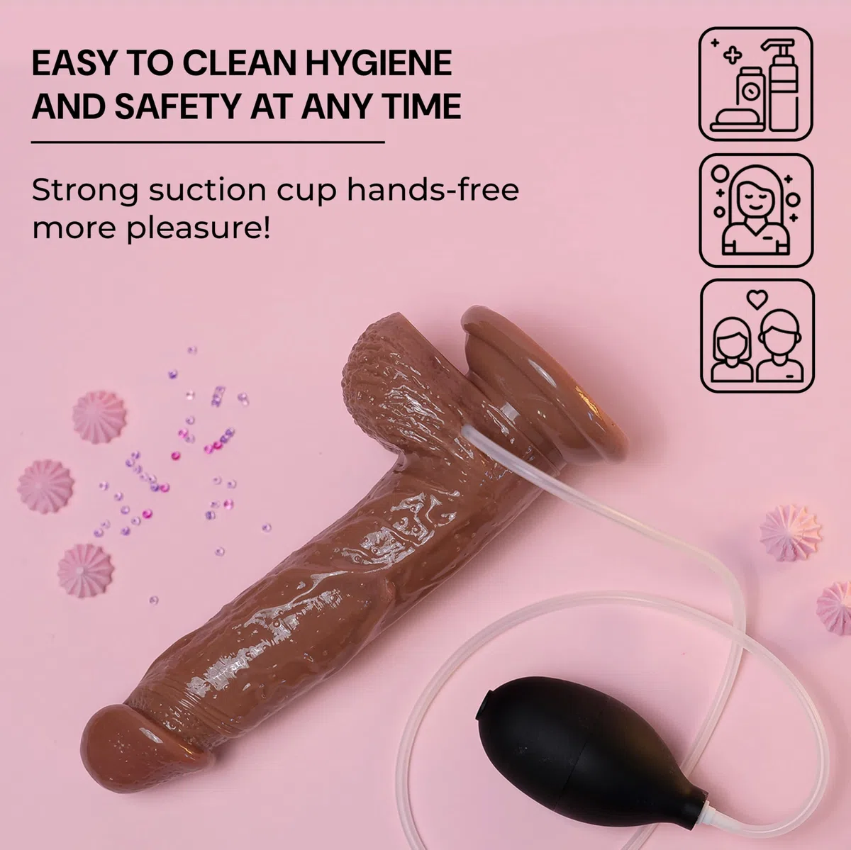 Diloschwanz realistico per donne con funzione di spruzzo, lunghezza 20,7 cm ⌀3,8 cm, dildo anale con ventosa potente in marrone, giocattoli erotici per donne FOPS D30