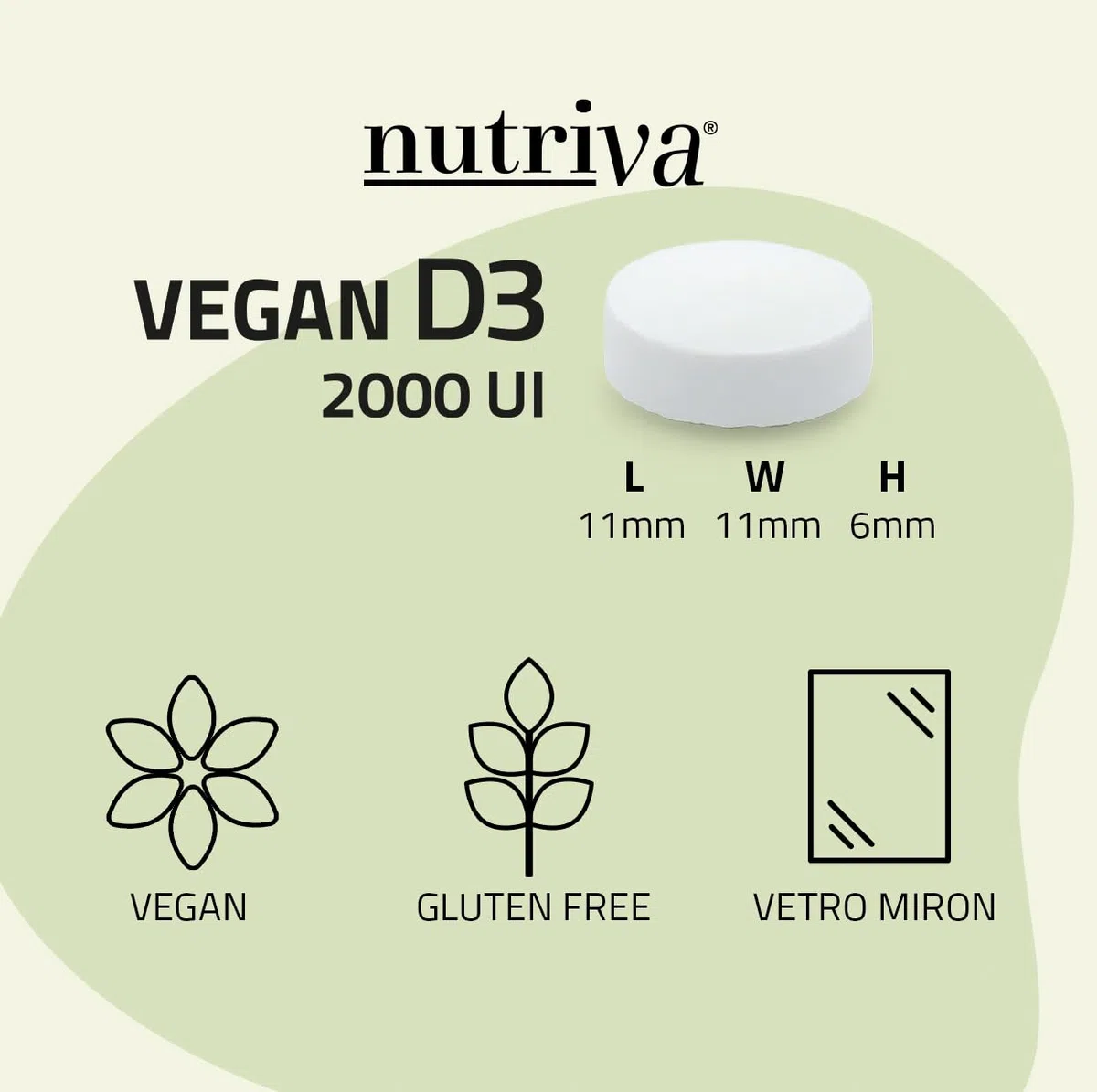 NUTRIVA Vegan D3, Integratore Alimentare a Base di Vitamina D3, Ideale per le Ossa e per il Supporto del Sistema Immunitario, Naturale, Privo di OGM, Glutine e Allergeni - 120 Compresse Masticabili