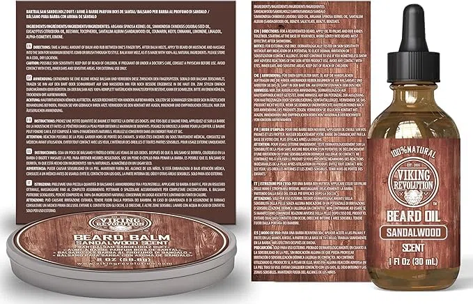 Viking Revolution - Kit Barba Uomo Sandalo - Spazzola Setola di Cinghiale, Pettine, Balsamo, Olio, Forbici e Scatola Metallica - Regalo Natale Uomo