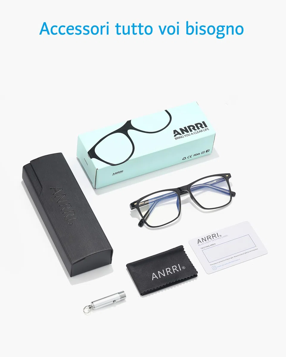 ANRRI Occhiali Anti Luce Blu Uomo Donna, Montatura Rettangolare Nera, Occhiali Computer e Gaming Anti Riflesso, Leggeri e Confortevoli